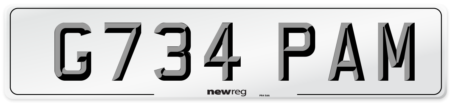 G734 PAM Number Plate from New Reg